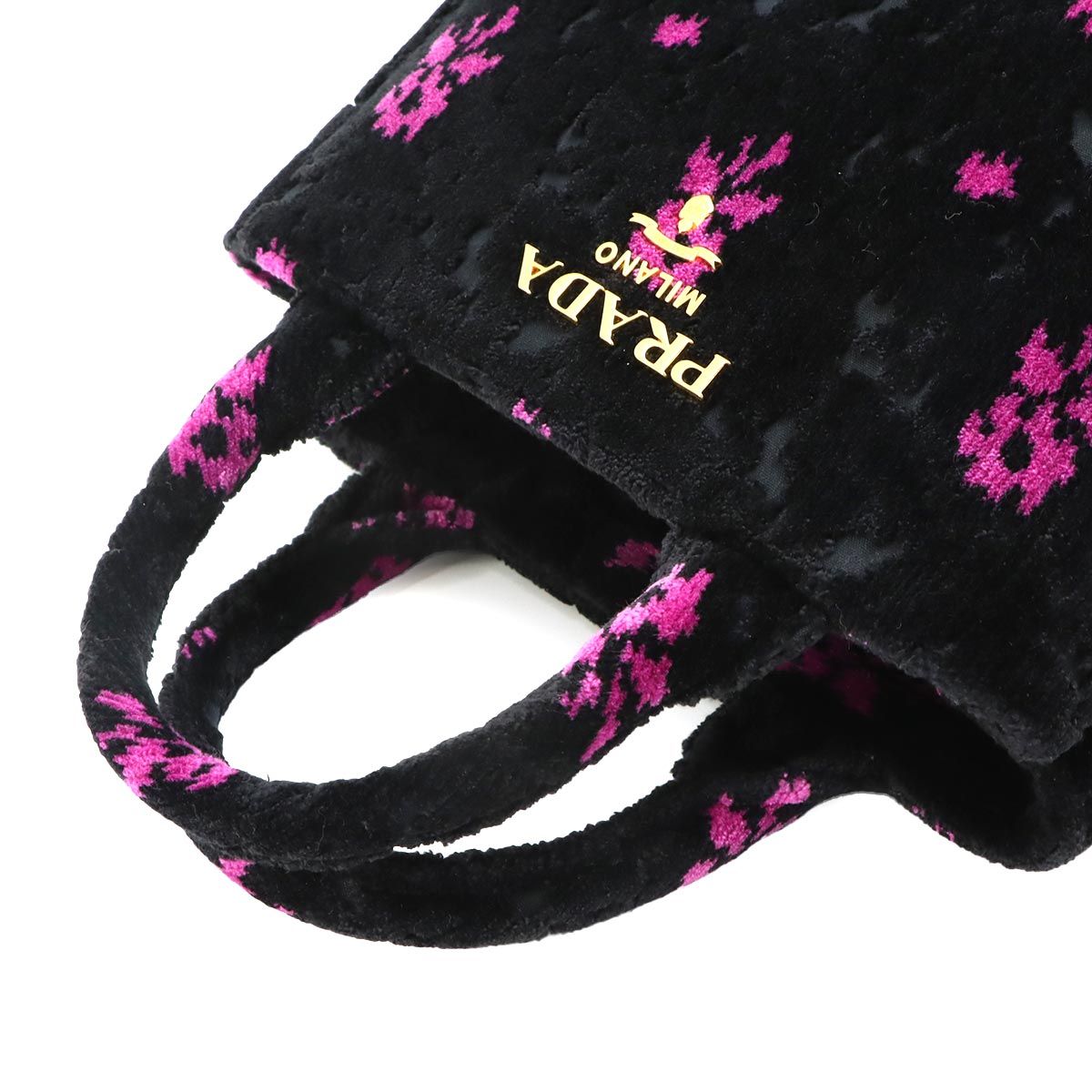 Prada Canapa Mini 2-Way Bag Velour Leather Nero Pink Black — view 6