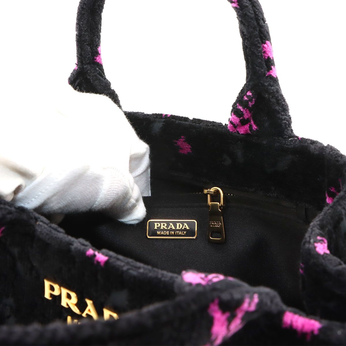 Prada Canapa Mini 2-Way Bag Velour Leather Nero Pink Black — view 8