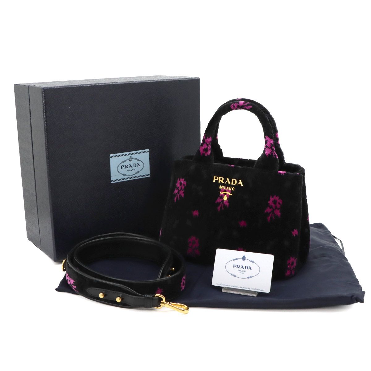 Prada Canapa Mini 2-Way Bag Velour Leather Nero Pink Black — view 2