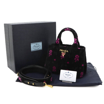 Prada Canapa Mini 2-Way Bag Velour Leather Nero Pink Black — view 2