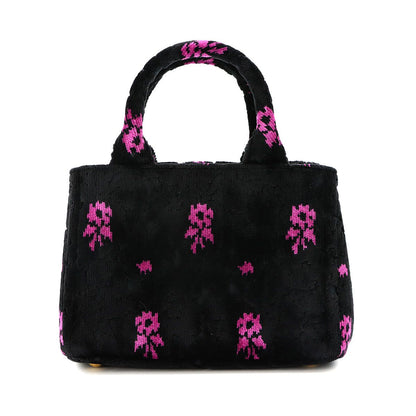 Prada Canapa Mini 2-Way Bag Velour Leather Nero Pink Black — view 3