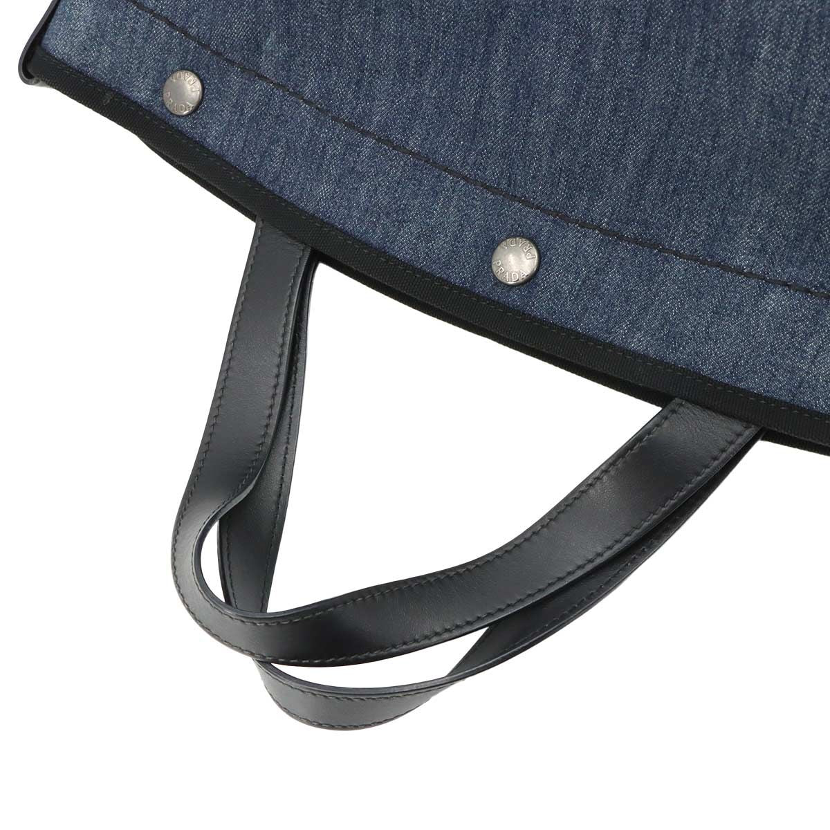 Prada 2-Way Tote Shoulder Bag Denim Leather Blue Black Small — view 6