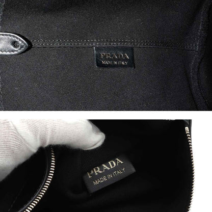 Prada 2-Way Tote Shoulder Bag Denim Leather Blue Black Small — view 8
