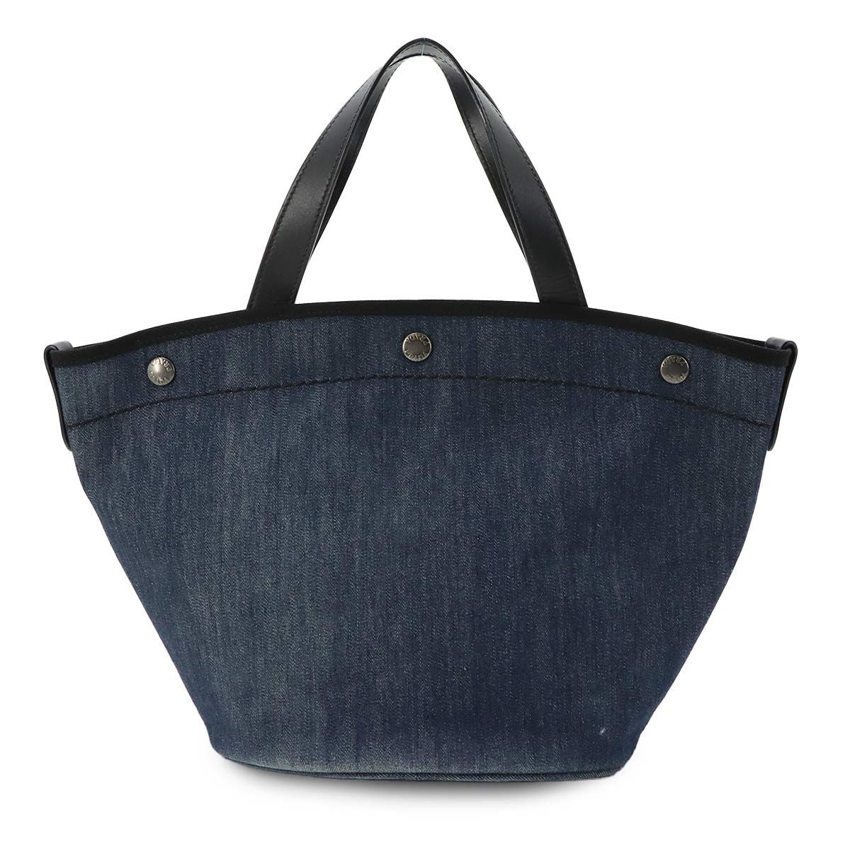 Prada 2-Way Tote Shoulder Bag Denim Leather Blue Black Small — view 3
