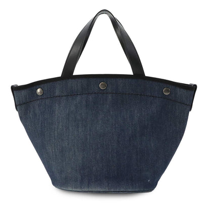 Prada 2-Way Tote Shoulder Bag Denim Leather Blue Black Small — view 3