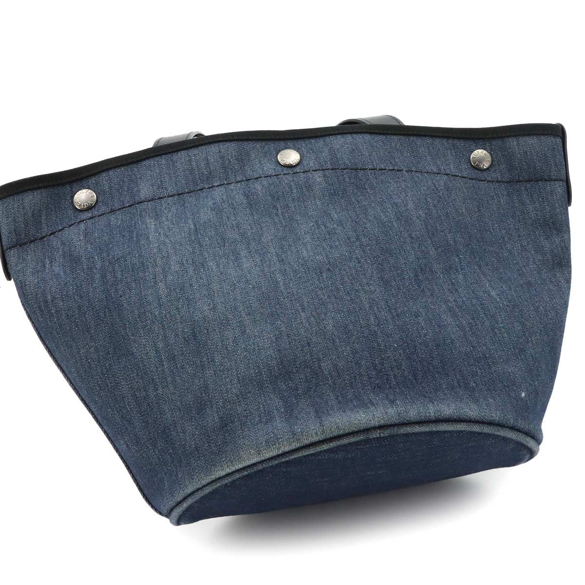 Prada 2-Way Tote Shoulder Bag Denim Leather Blue Black Small — view 9
