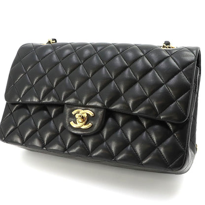 Chanel Quilted 25 Chain Shoulder Bag Lambskin Black Gold CC Logo — view 9