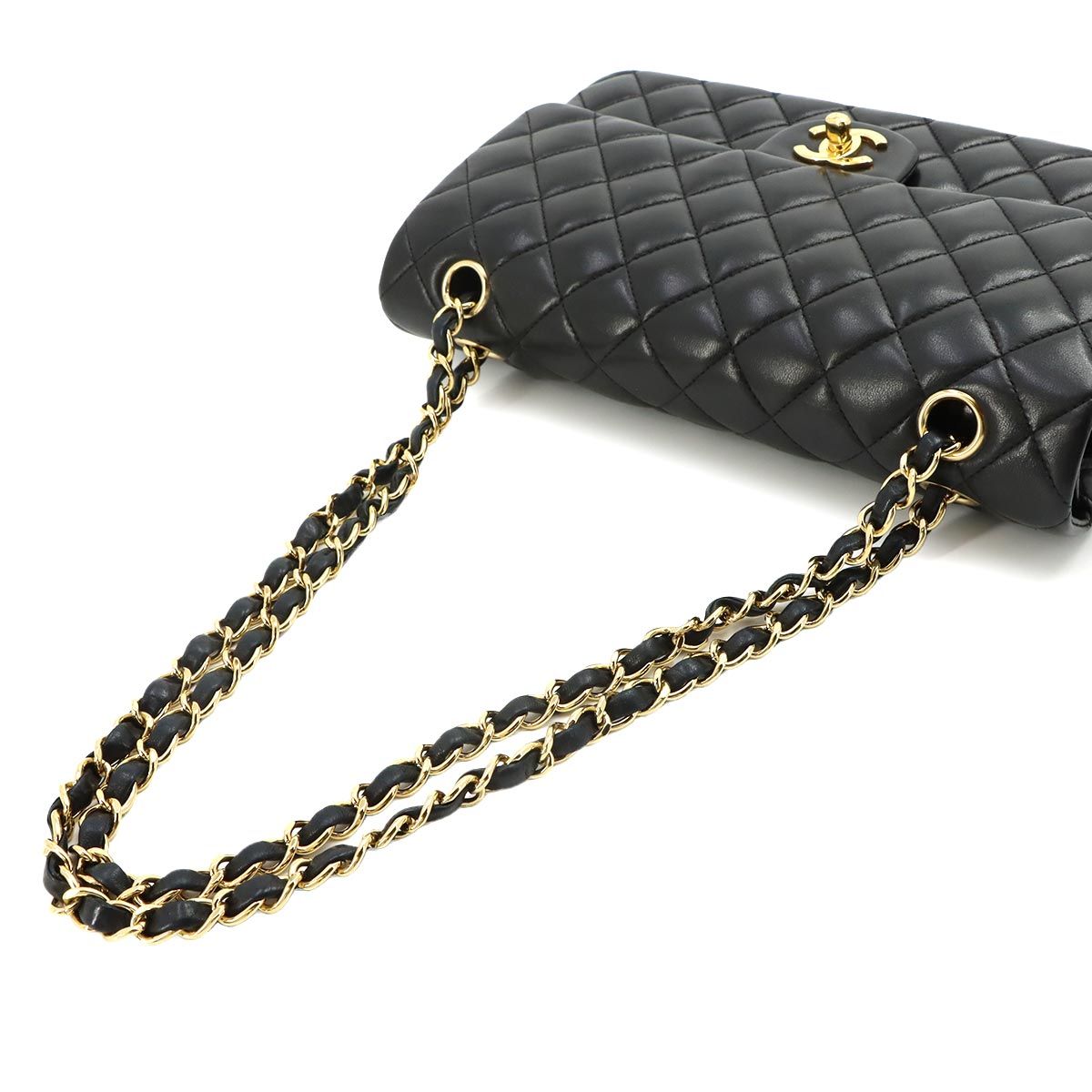 Chanel Quilted 25 Chain Shoulder Bag Lambskin Black Gold CC Logo — view 6