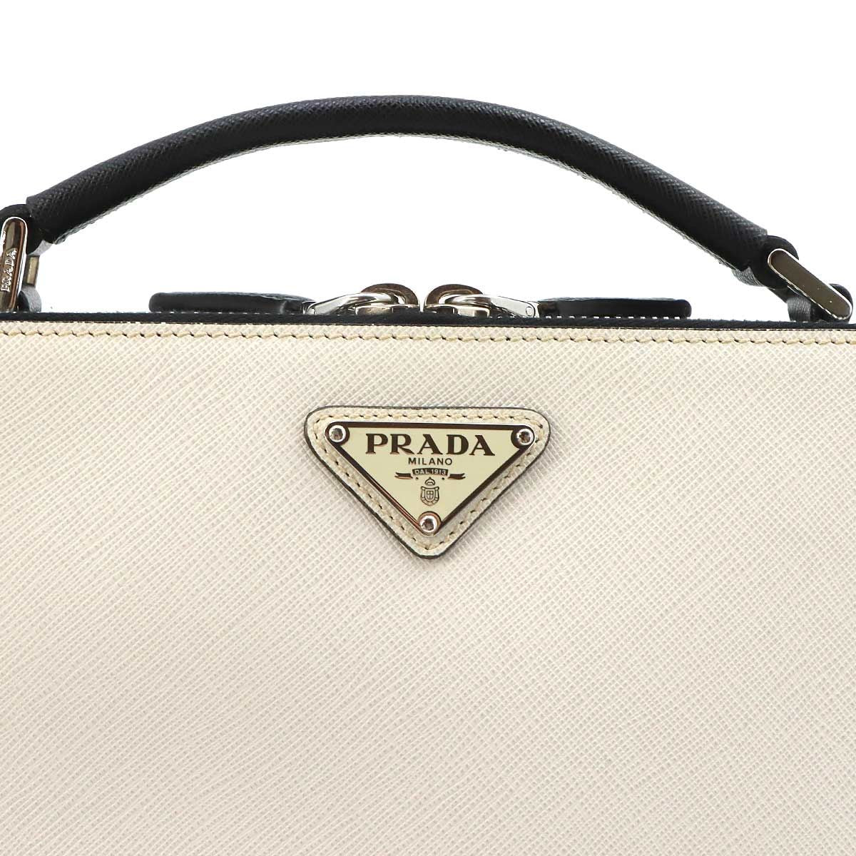 Prada Brick 2-Way Bag Saffiano Leather Tarco Nero White Black — view 9