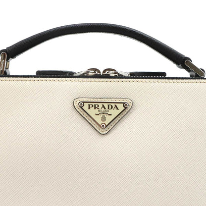 Prada Brick 2-Way Bag Saffiano Leather Tarco Nero White Black — view 9