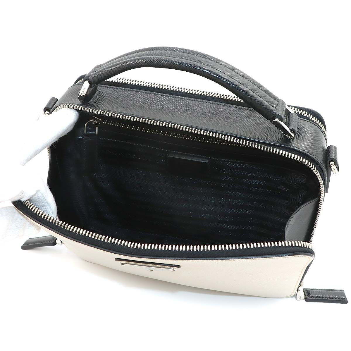 Prada Brick 2-Way Bag Saffiano Leather Tarco Nero White Black — view 7