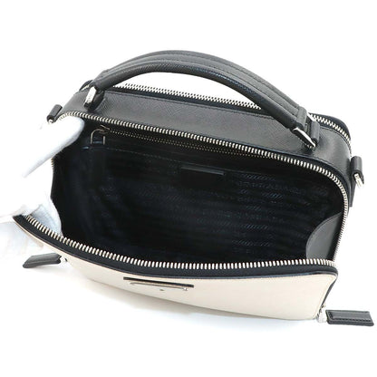Prada Brick 2-Way Bag Saffiano Leather Tarco Nero White Black — view 7