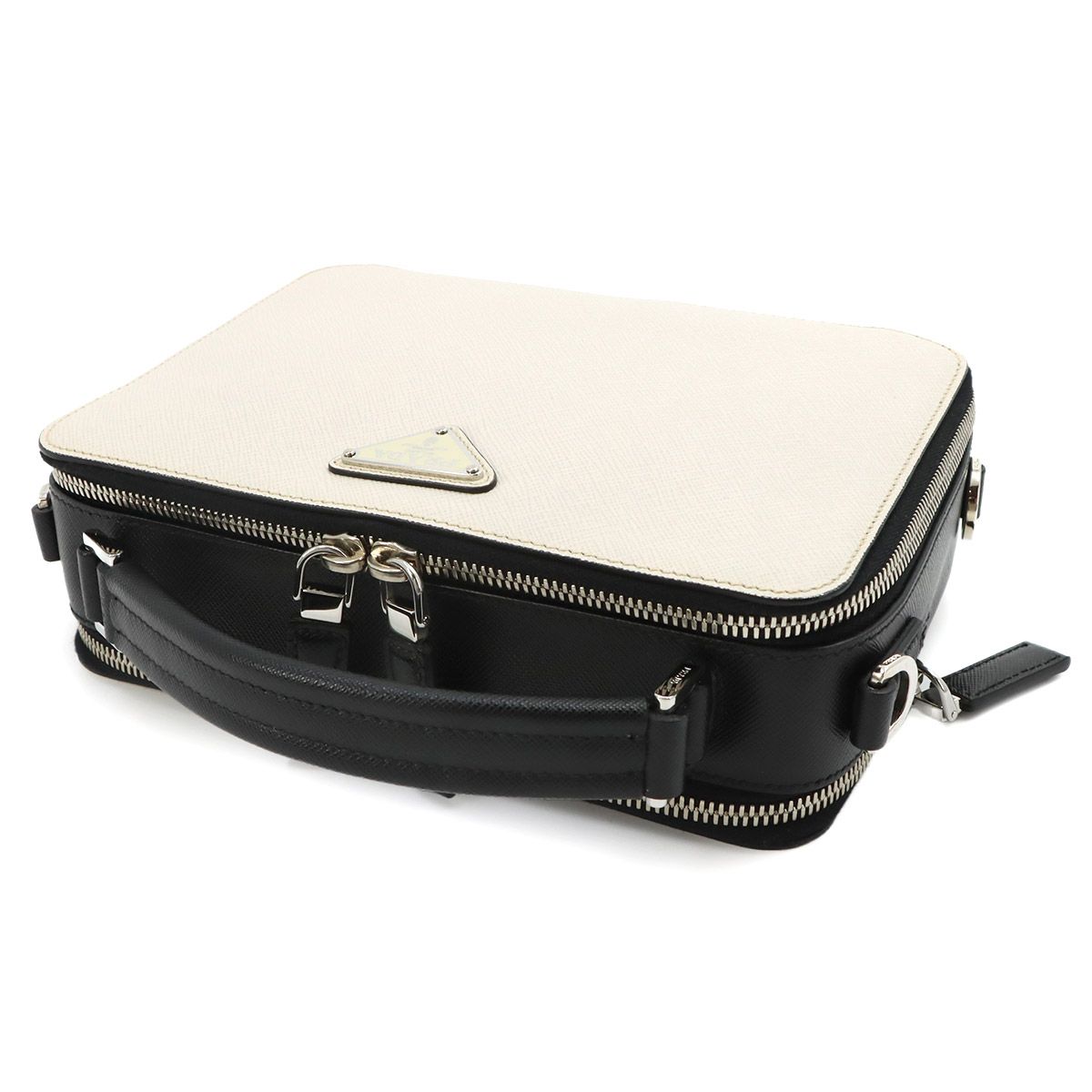 Prada Brick 2-Way Bag Saffiano Leather Tarco Nero White Black — view 6