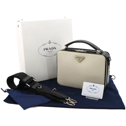 Prada Brick 2-Way Bag Saffiano Leather Tarco Nero White Black — view 2