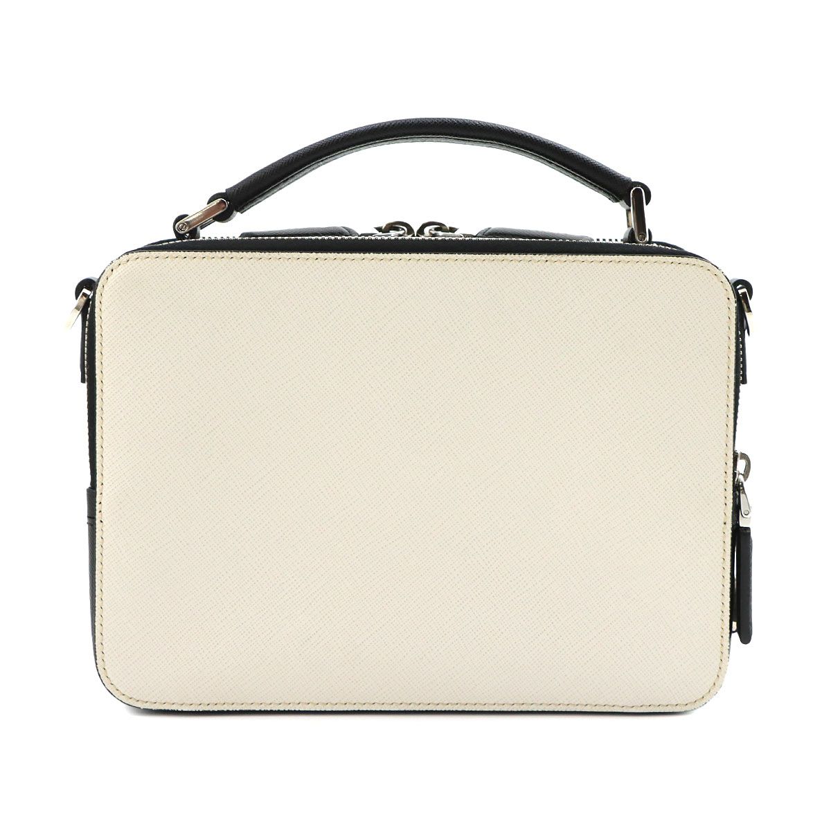 Prada Brick 2-Way Bag Saffiano Leather Tarco Nero White Black — view 3