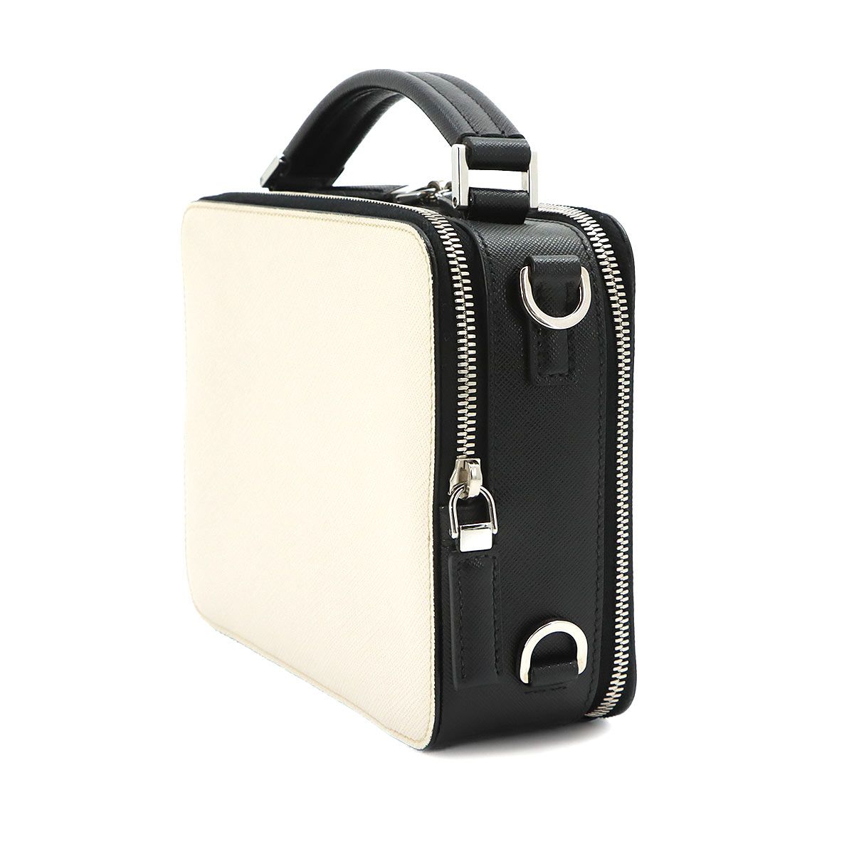 Prada Brick 2-Way Bag Saffiano Leather Tarco Nero White Black — view 4