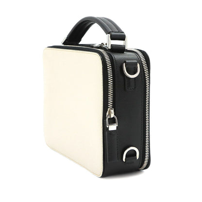 Prada Brick 2-Way Bag Saffiano Leather Tarco Nero White Black — view 4
