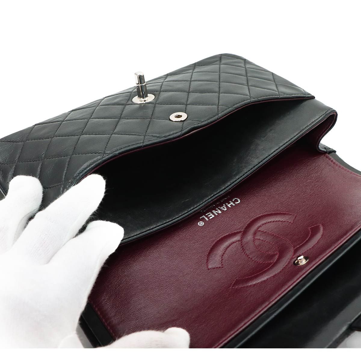 Chanel Quilted 25 Chain Shoulder Bag Lambskin Black Silver — view 9