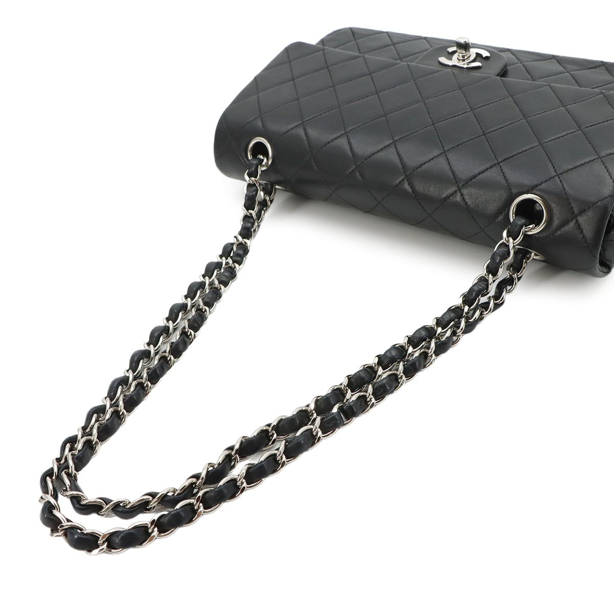 Chanel Quilted 25 Chain Shoulder Bag Lambskin Black Silver — view 6