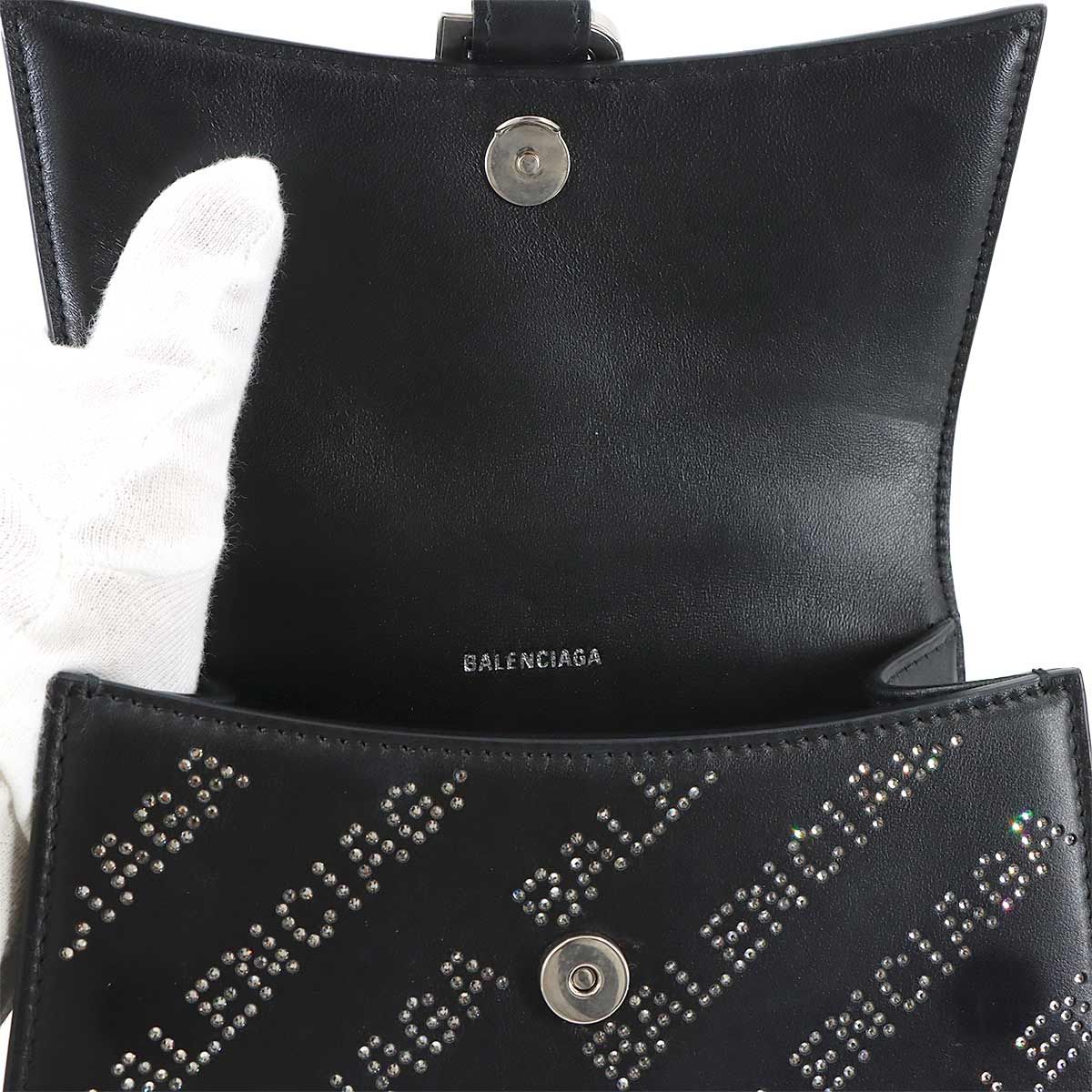 Balenciaga Hourglass XS 2-Way Bag Leather Rhinestone Black — view 8