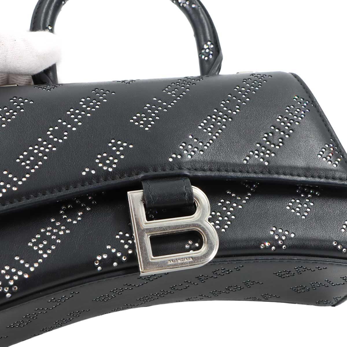 Balenciaga Hourglass XS 2-Way Bag Leather Rhinestone Black — view 9