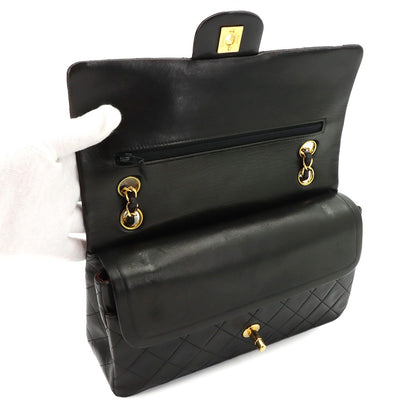 Chanel Quilted 25 Chain Shoulder Bag Lambskin Black Gold Vintage — view 7
