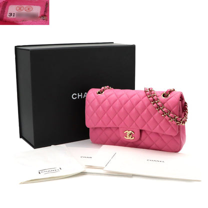 Chanel Quilted 25 Chain Shoulder Bag Caviar Leather Pink Gold CC Logo — view 2