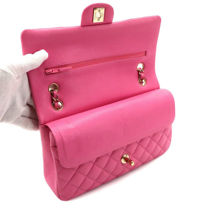 Chanel Quilted 25 Chain Shoulder Bag Caviar Leather Pink Gold CC Logo — view 7