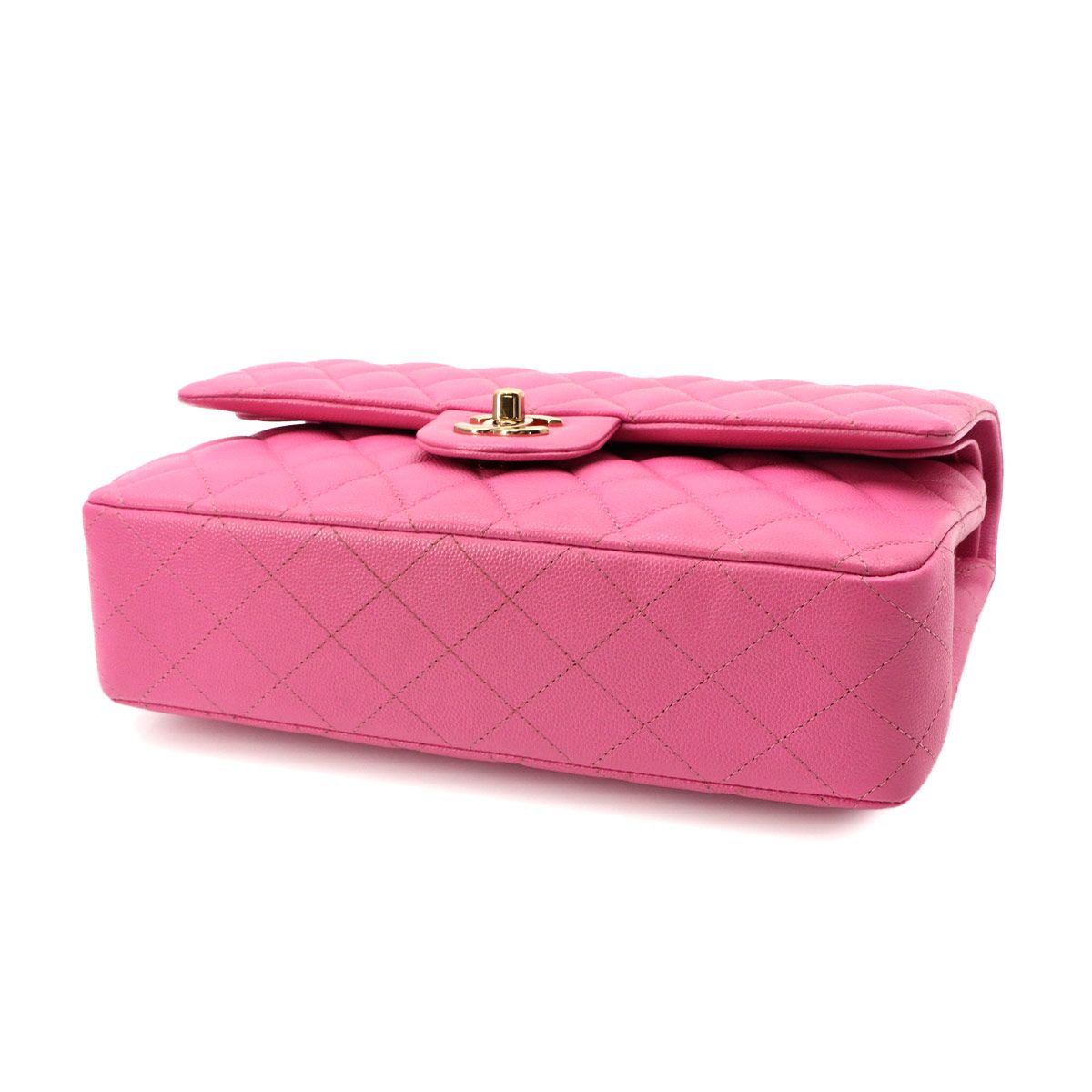 Chanel Quilted 25 Chain Shoulder Bag Caviar Leather Pink Gold CC Logo — view 5