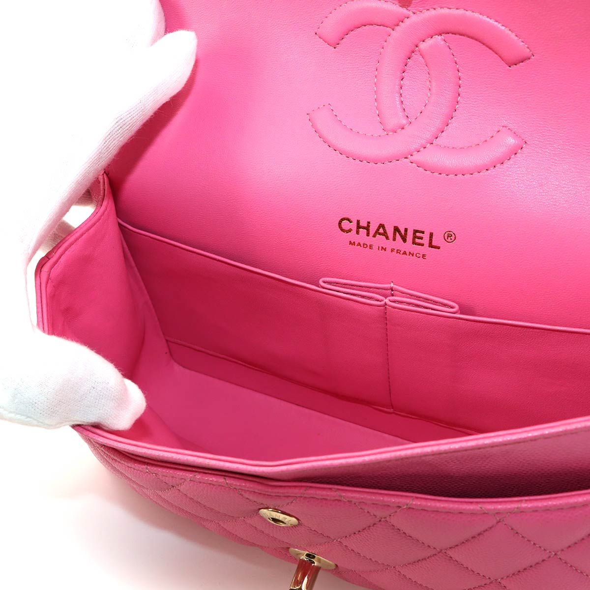 Chanel Quilted 25 Chain Shoulder Bag Caviar Leather Pink Gold CC Logo — view 9