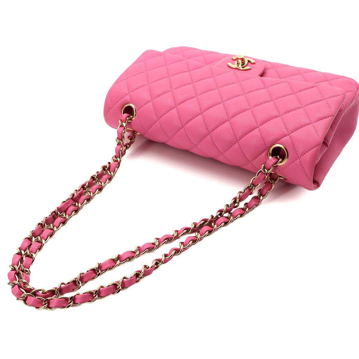 Chanel Quilted 25 Chain Shoulder Bag Caviar Leather Pink Gold CC Logo — view 6