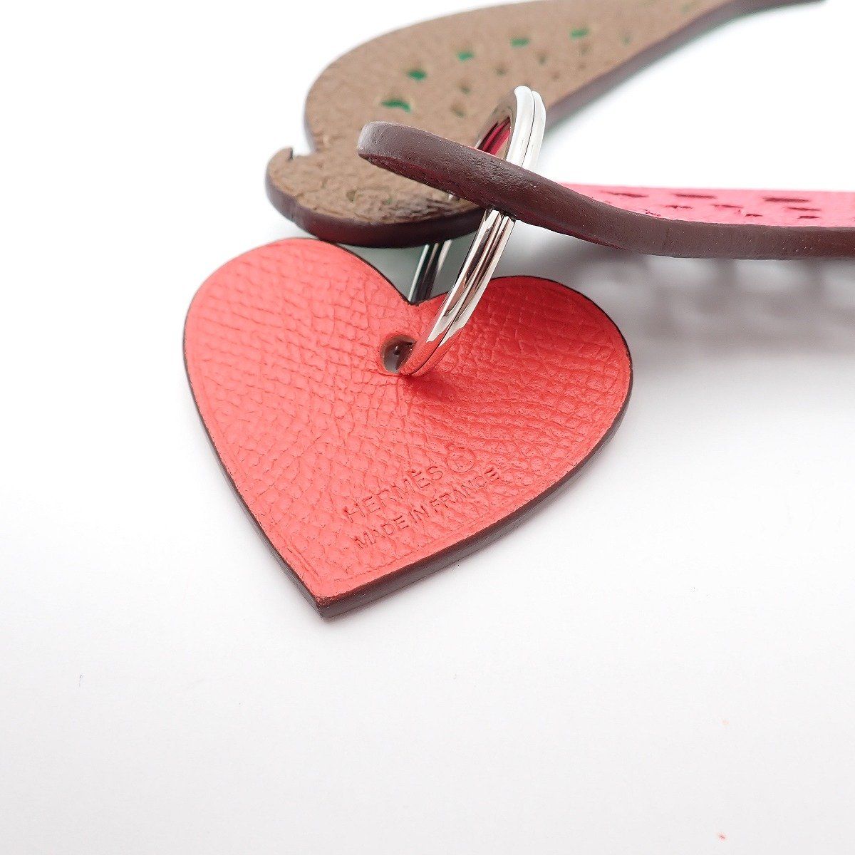 Hermes Petit Ash Key Sling Bag Charm Unseparable Parrot Heart Red Green Pink — view 4