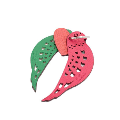 Hermes Petit Ash Key Sling Bag Charm Unseparable Parrot Heart Red Green Pink