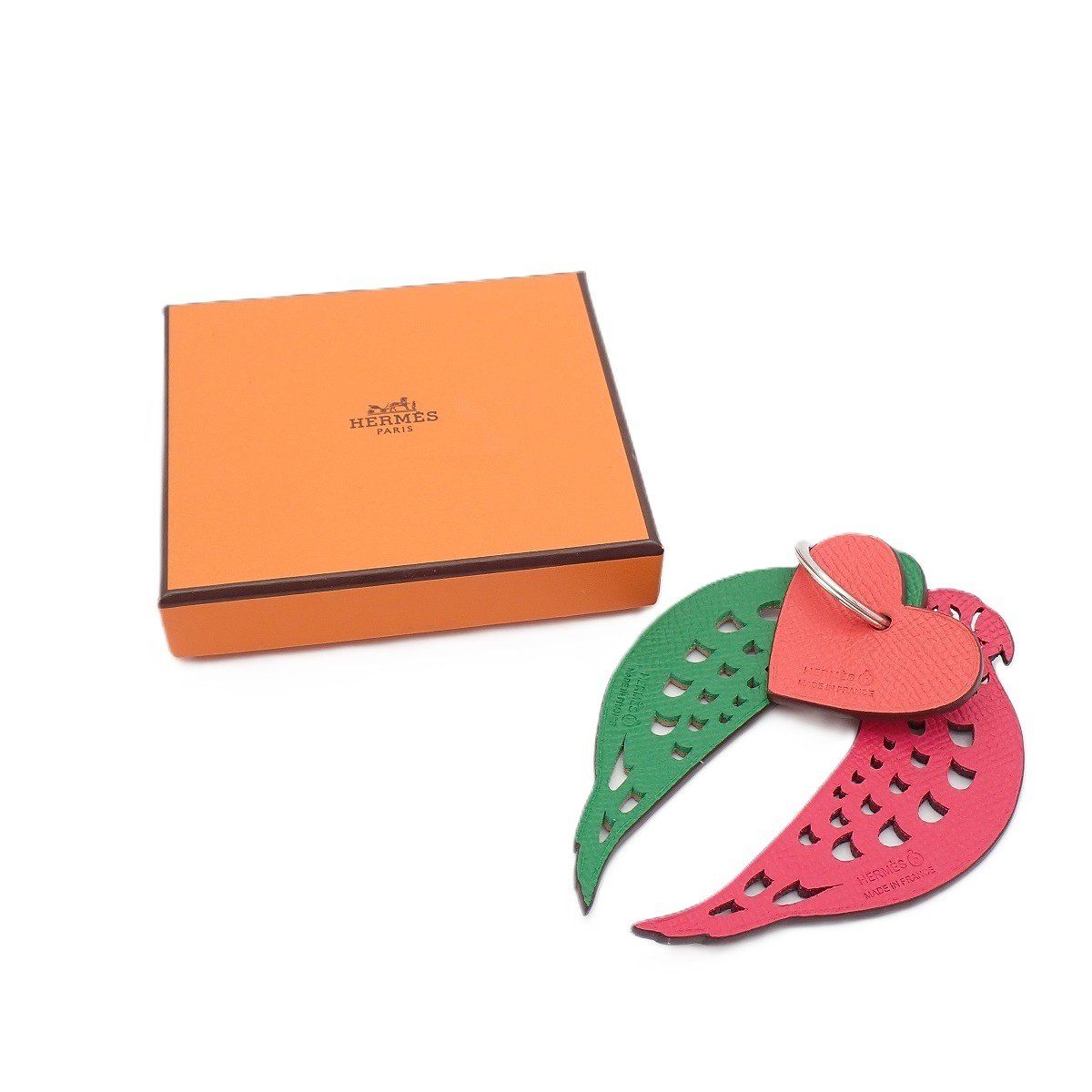 Hermes Petit Ash Key Sling Bag Charm Unseparable Parrot Heart Red Green Pink — view 9