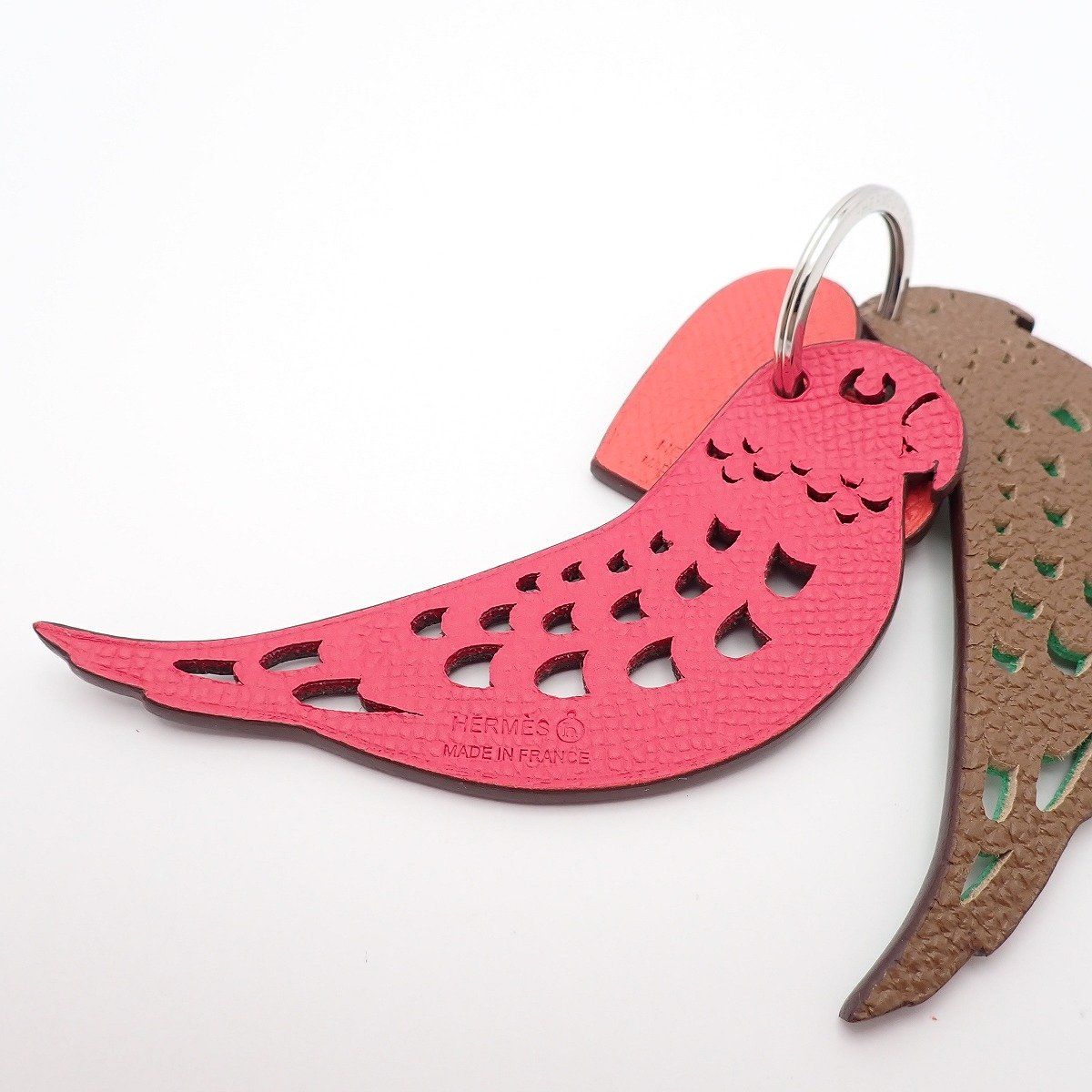 Hermes Petit Ash Key Sling Bag Charm Unseparable Parrot Heart Red Green Pink — view 3