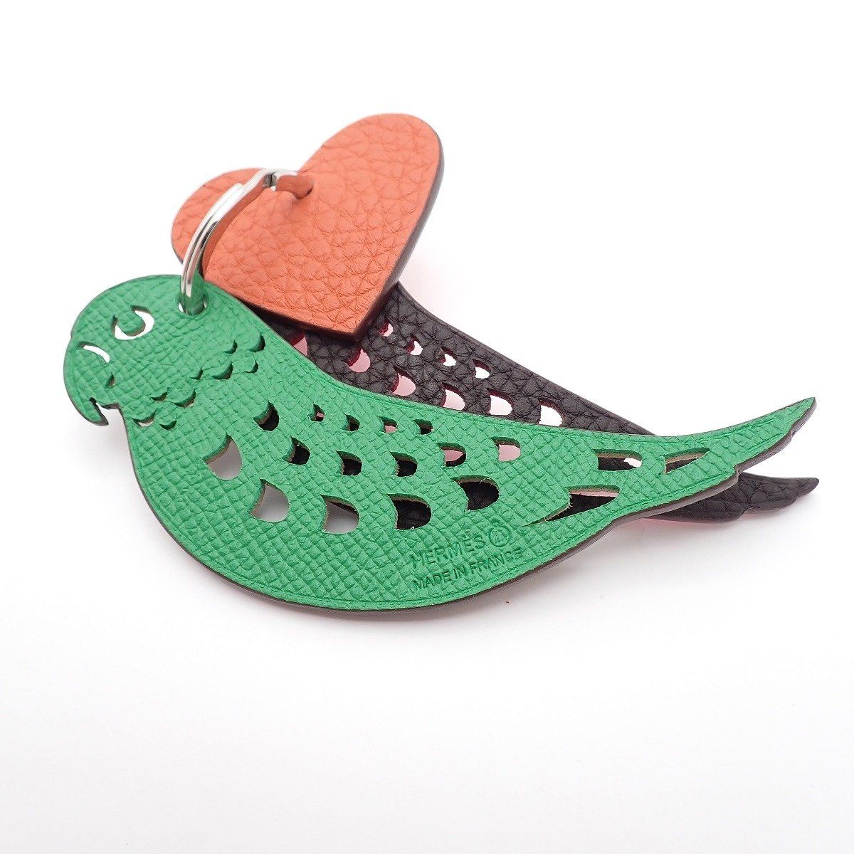 Hermes Petit Ash Key Sling Bag Charm Unseparable Parrot Heart Red Green Pink — view 2