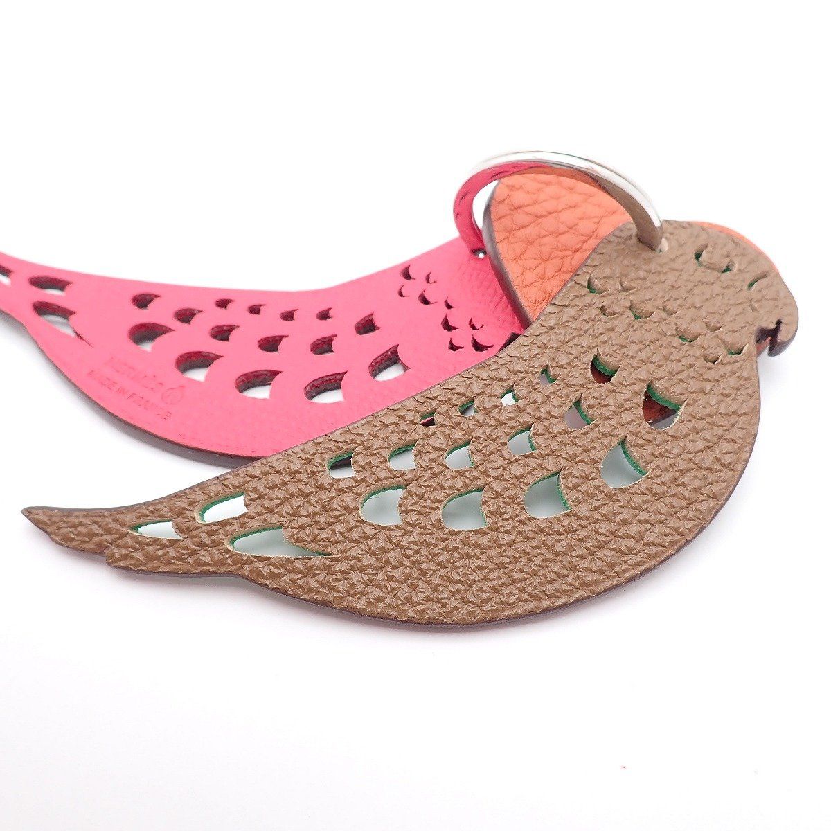 Hermes Petit Ash Key Sling Bag Charm Unseparable Parrot Heart Red Green Pink — view 5