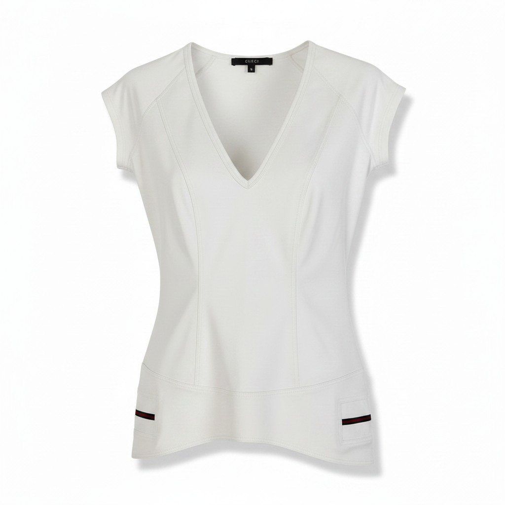 Gucci Stretch Neck Top Sherry Line GG Logo White