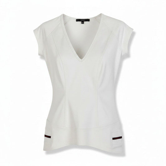 Gucci Stretch Neck Top Sherry Line GG Logo White