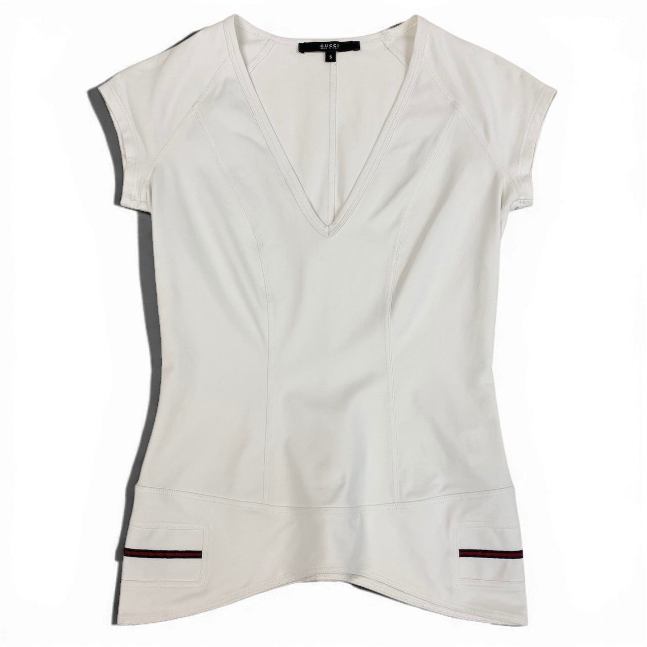 Gucci Stretch Neck Top Sherry Line GG Logo White — view 2