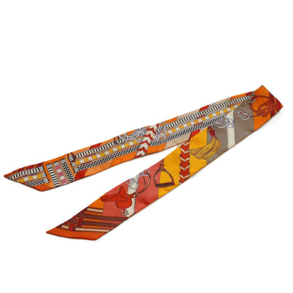 Hermes Twilly Bridle and Charm Silk 100% Orange Pawn Scarf — view 2