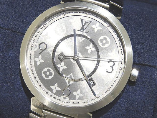 Louis Vuitton Quartz Watch Tambour Slim Eclipse Date Gray Dial SS Bracelet