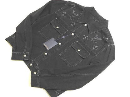 Louis Vuitton New Monogram Destroy Denim Trucker Jacket 52 Black