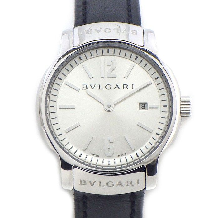 Bvlgari Watch Solo Tempo Sunray Silver Dial Date Cowhide SS Quartz Analog