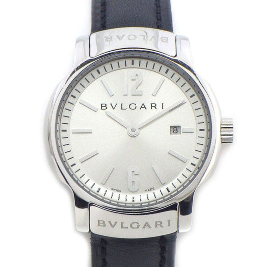 Bvlgari Watch Solo Tempo Sunray Silver Dial Date Cowhide SS Quartz Analog