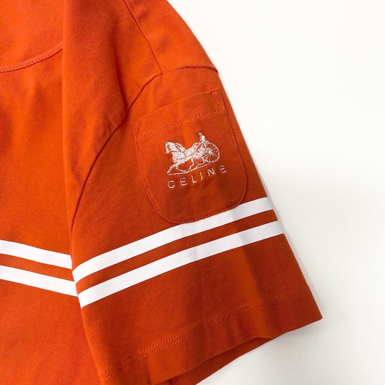 Celine Crew Beck Top Short Sleeve T-Shirt Border Logo Embroidery Stretch — view 5