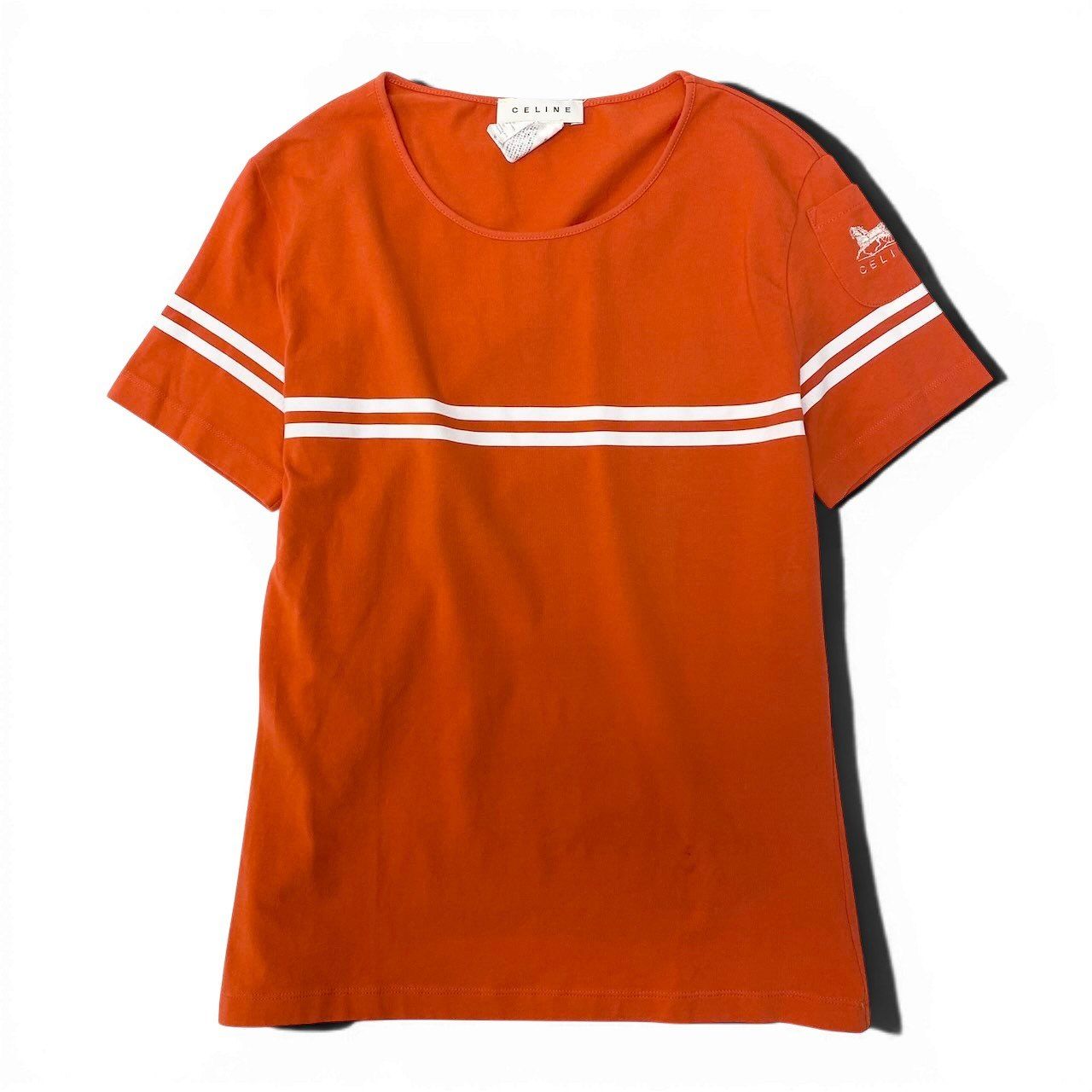 Celine Crew Beck Top Short Sleeve T-Shirt Border Logo Embroidery Stretch — view 2