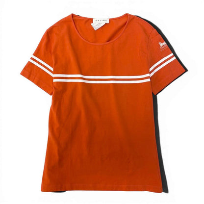 Celine Crew Beck Top Short Sleeve T-Shirt Border Logo Embroidery Stretch — view 2