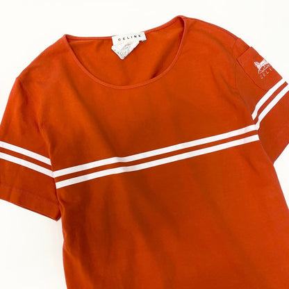 Celine Crew Beck Top Short Sleeve T-Shirt Border Logo Embroidery Stretch — view 4