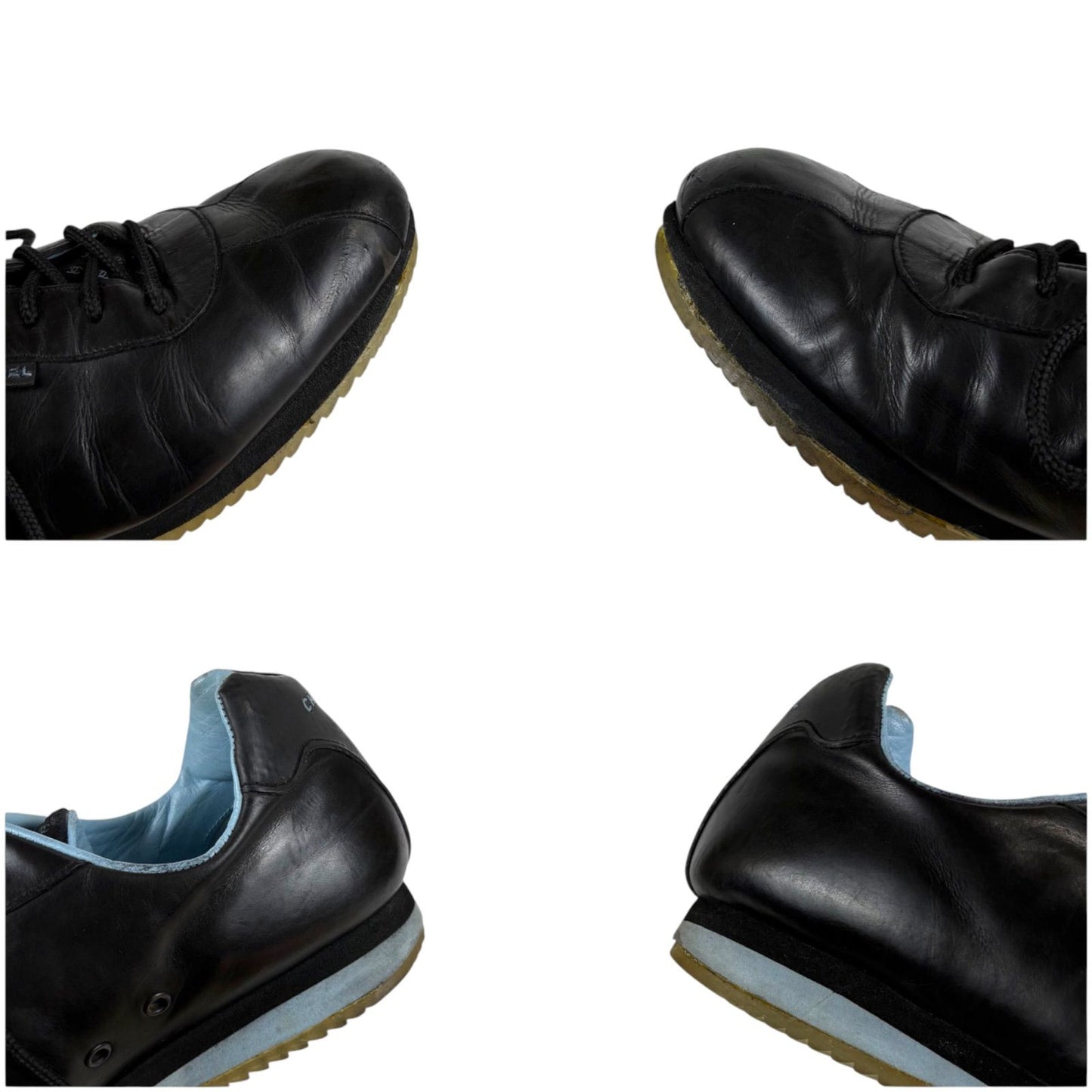 Chanel CC Logo Leather Low Cut Sneakers Black Light Blue — view 8